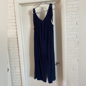 Elizabeth Suzann Isadora Jumpsuit Navy Silk Washable XL S New! Adjustable ties.